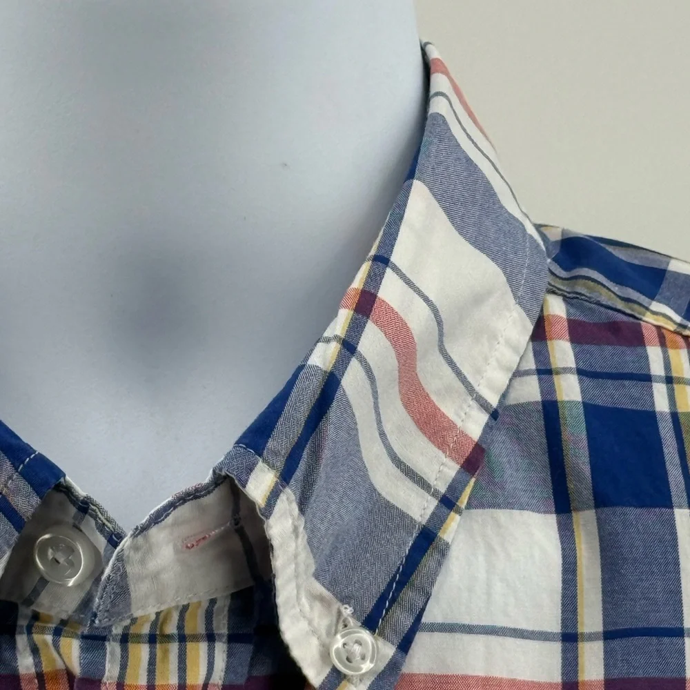 J Crew “Flex Washed” Slim Untucked Blue Plaid Button Down LS Shirt Men’s Large L